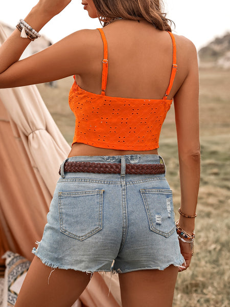 Honey Tied Ruffled Eyelet V-Neck Cami Top