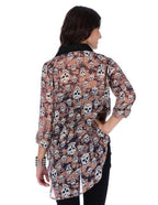 Long Sleeve Lightweight High-Low Skull Pattern Blouse