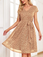 V-Neck Metallic Print Dress