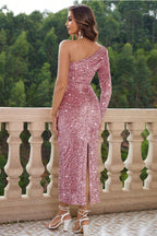 One-Shoulder Long Sleeve Evening Dress