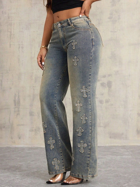 Cross Wide Leg Jeans with Pockets