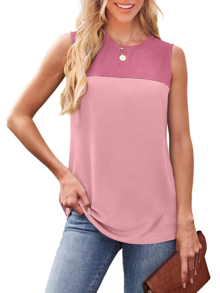 Sleeveless Color Block Round Neck Top