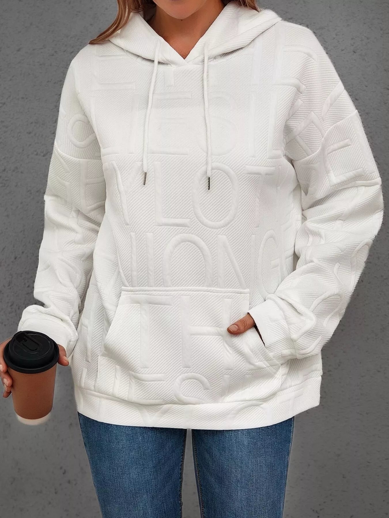 Long Sleeve Textured Embossed Women Hoodie