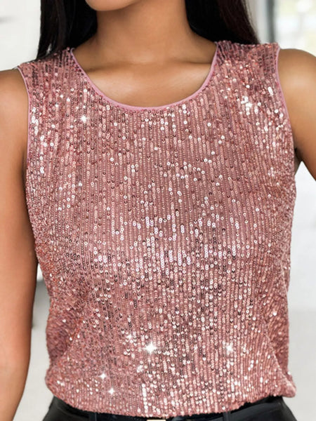 Sleeveless Sequin Round Neck Tank Top