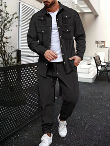 Men's Snap Down Long Sleeve Top and Pants Set 