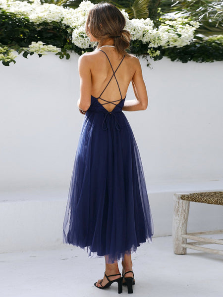  Sleeveless Crisscross Back Midi Dress