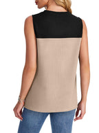 Sleeveless Color Block Round Neck Top