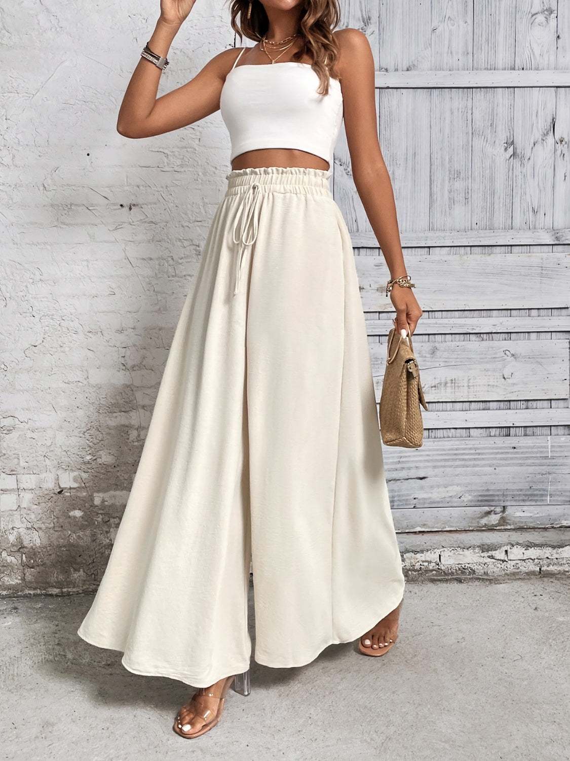 Women's Tied High Waist Wide Leg Pants
