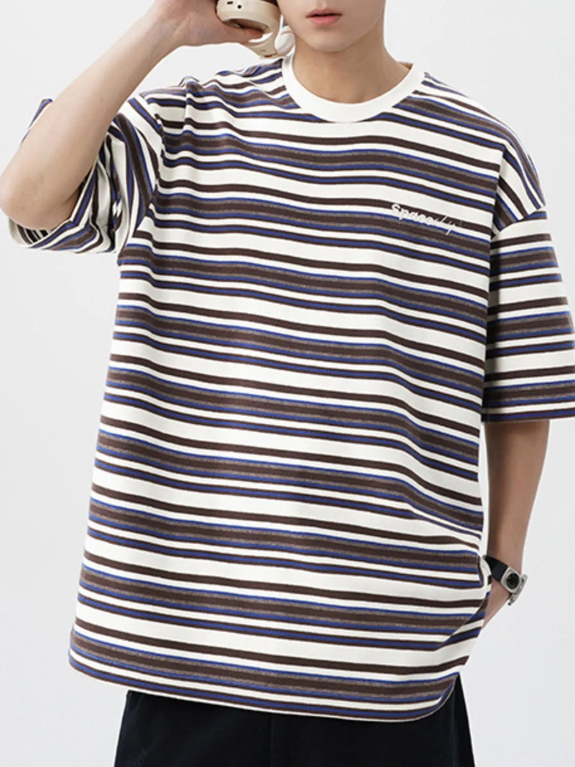 Men's Striped Round Neck Half Sleeve Top