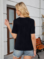 Short Sleeve V-Neck Cold Shoulder Top