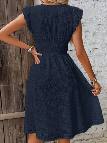 Cap Sleeve Eyelet Surplice Dress