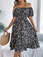Ruffled Hem Floral Puff Sleeve Dress