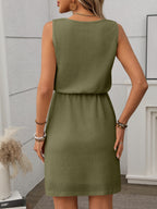 Sleeveless Waffle Knit Drawstring Mini Dress