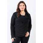 Plus Size Black Lurex Draped Collar Side Zip Up Jacket
