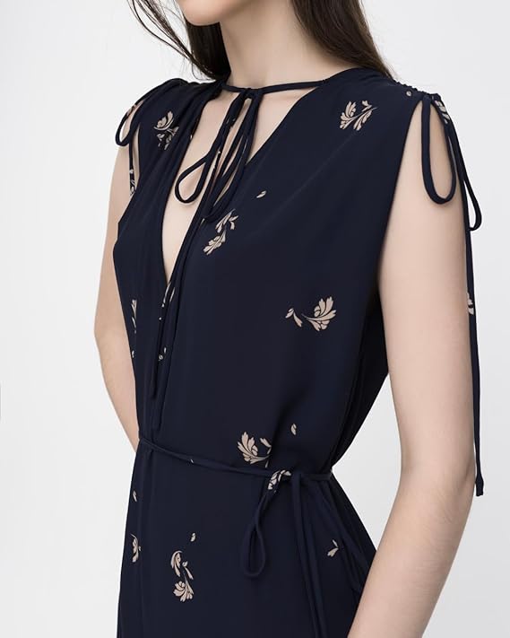 Sleeveless V-Neck Floral Flared Dress