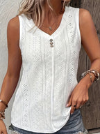Sleeveless Eyelet V-Neck Top