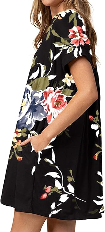 Plus Size Short Sleeve Black V Neck Mini Dress