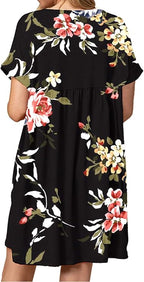 Plus Size Short Sleeve Black V Neck Mini Dress