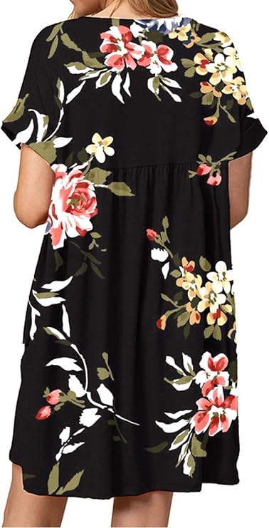 Plus Size Short Sleeve Black V Neck Mini Dress