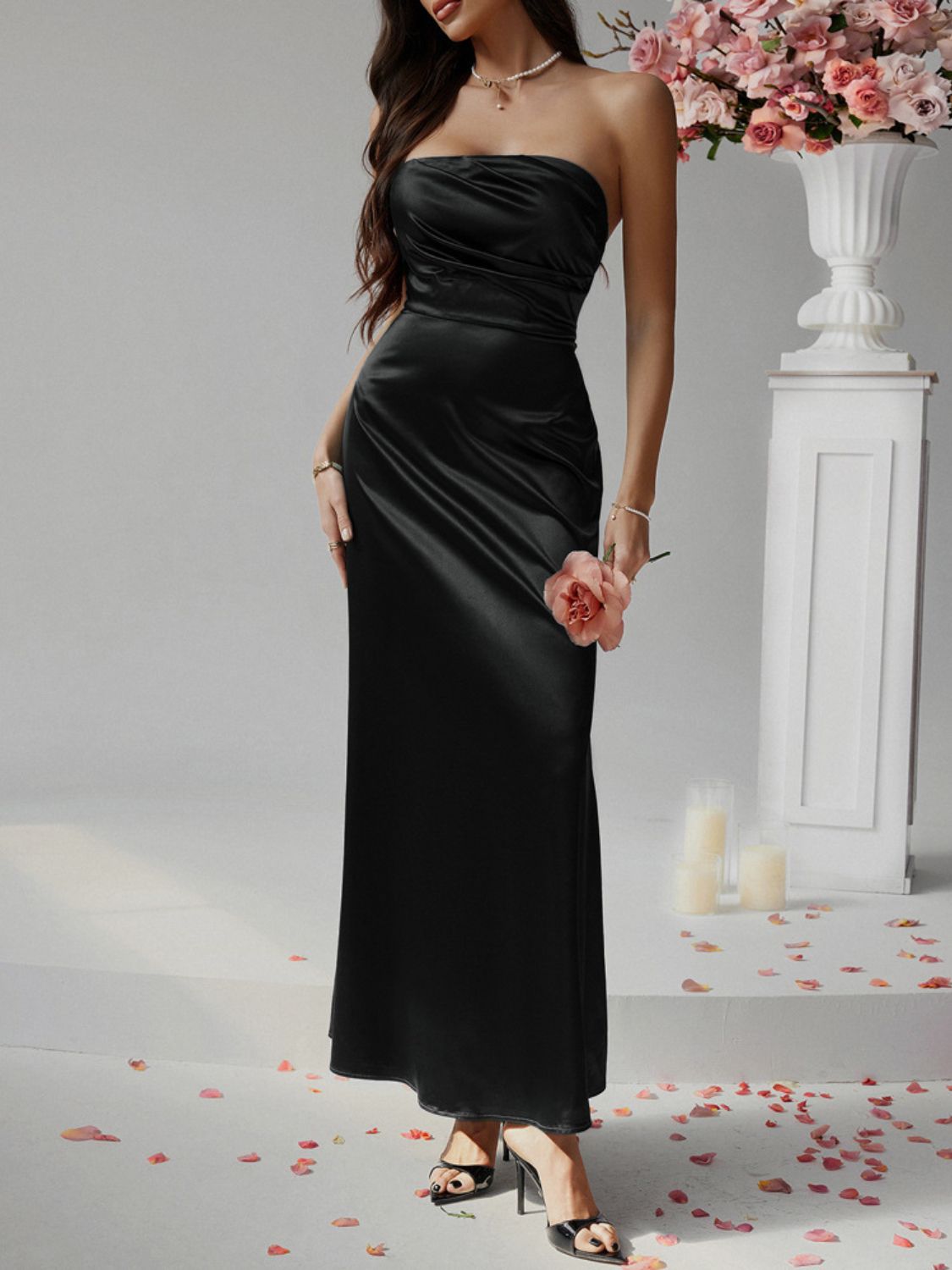 Sleeveless Ruched Tube Maxi Dress