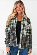 Black Plaid Print Textured Knit Buttoned Shacket