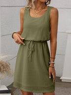 Sleeveless Waffle Knit Drawstring Mini Dress