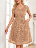 V-Neck Metallic Print Dress