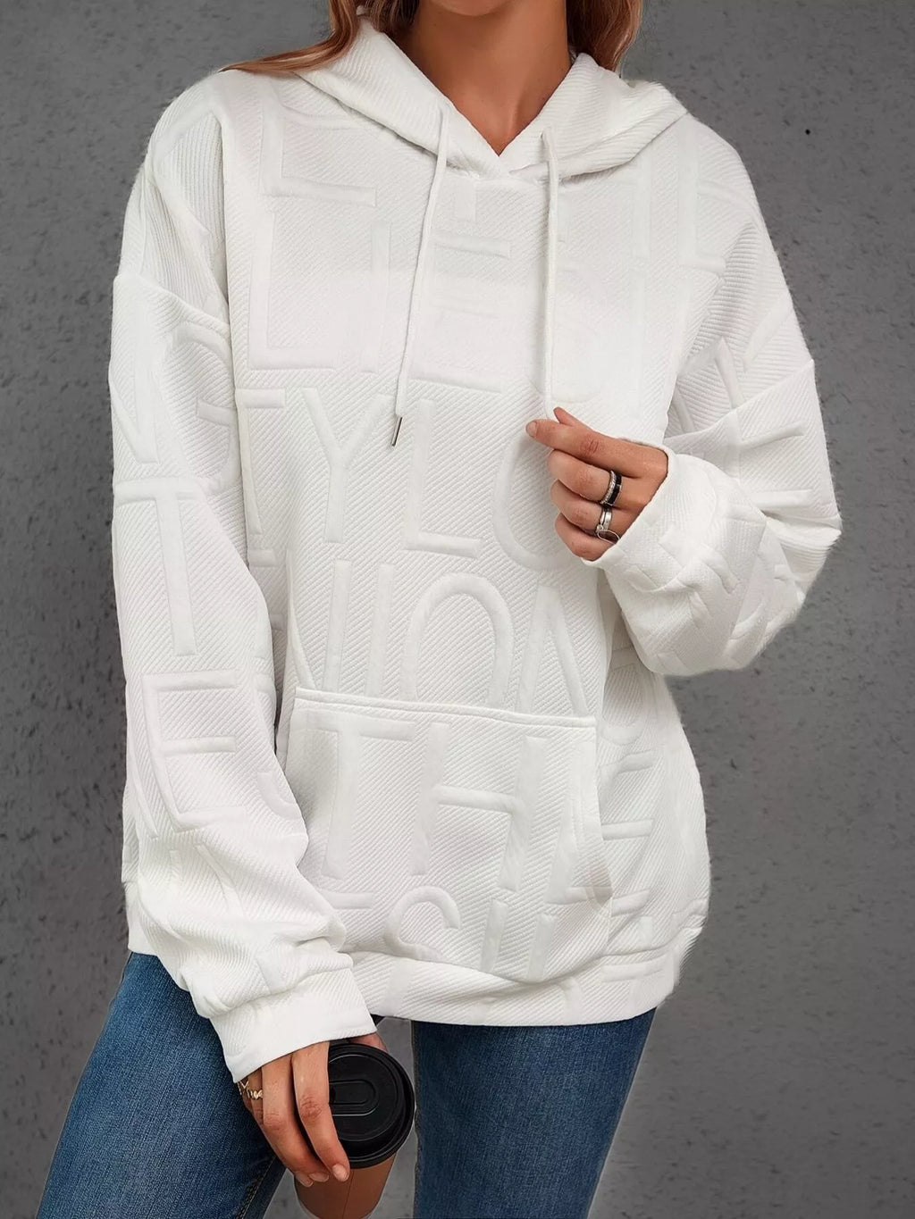 Long Sleeve Textured Embossed Women Hoodie