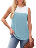 Sleeveless Color Block Round Neck Top