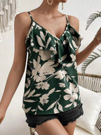 Sleeveless Ruffled Printed V-Neck Cami Top