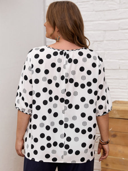 Plus Size Polka Dot Round Neck Half Sleeve Top