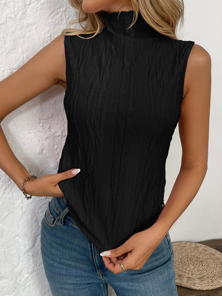 Texture Turtleneck Sleeveless Top