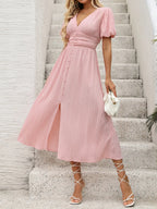 V-Neck Puff Sleeve Dress