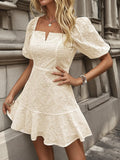 Eyelet Puff Sleeve Mini Dress