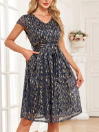 V-Neck Metallic Print Dress