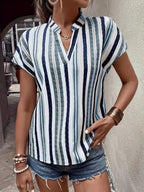 Short Sleeve Striped Notched Top