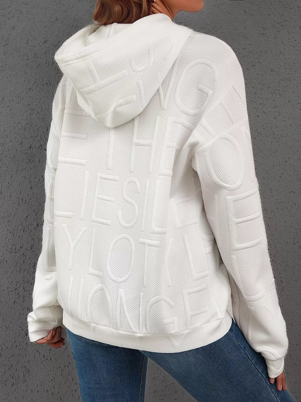 Long Sleeve Textured Embossed Women Hoodie
