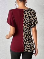 Short Sleeve Ruched Leopard Top