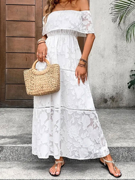 Off Shoulder White Lace Maxi Dress