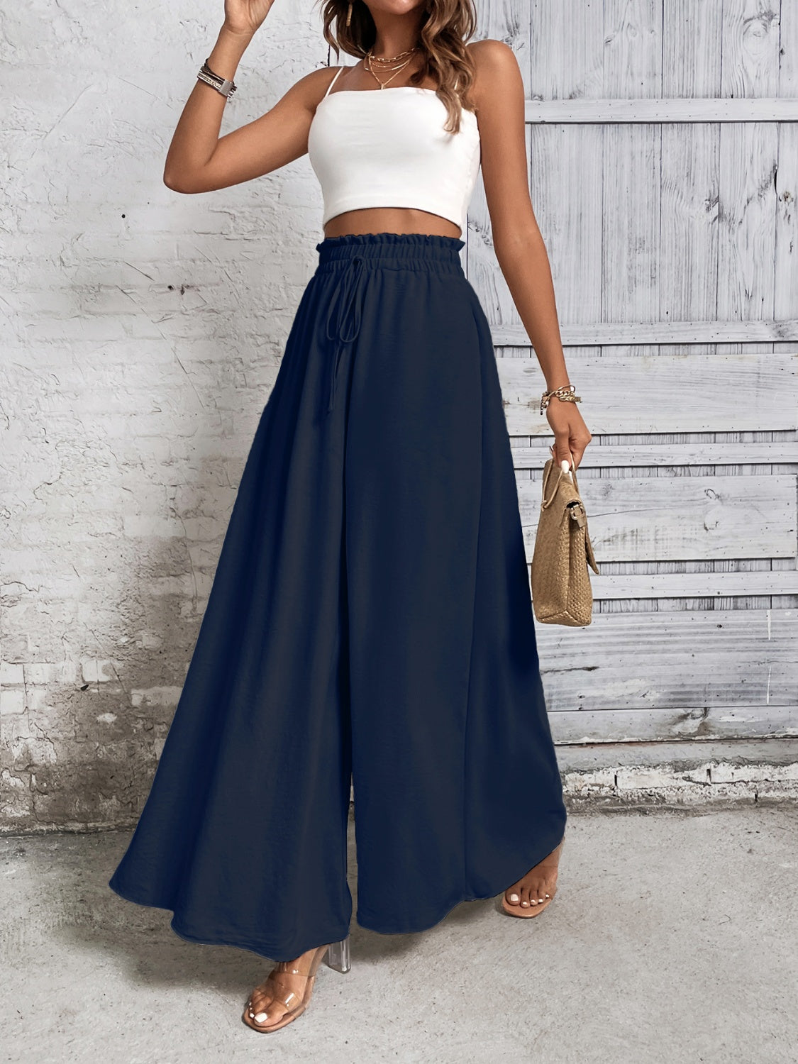 Women's Tied High Waist Wide Leg Pants