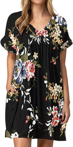 Plus Size Short Sleeve Black V Neck Mini Dress