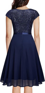Missmay Cap Sleeve Glitter Sequin Ruffle Style Cocktail Prom Dress