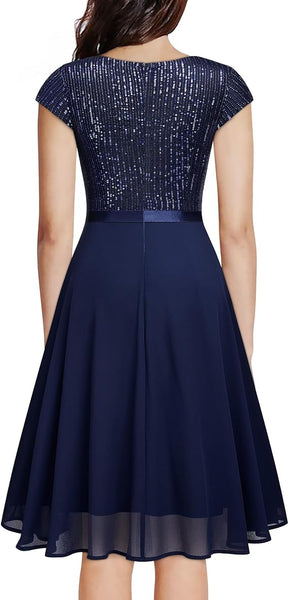 Missmay Cap Sleeve Glitter Sequin Ruffle Style Cocktail Prom Dress