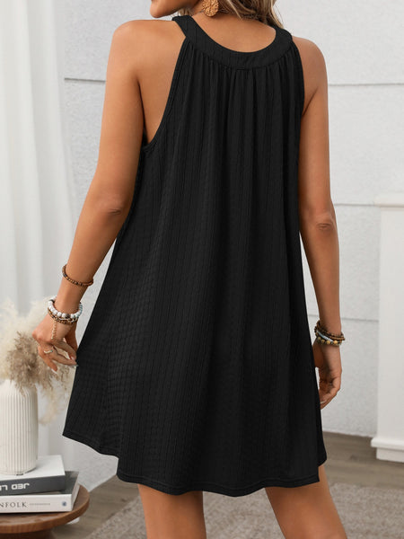 Sleeveless Textured Grecian Neck Mini Dress