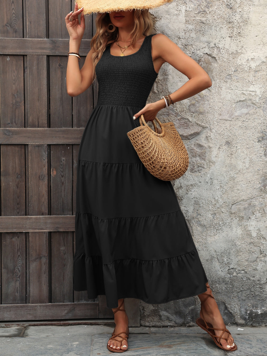 Sleeveless Scoop Smocked Neck Dress