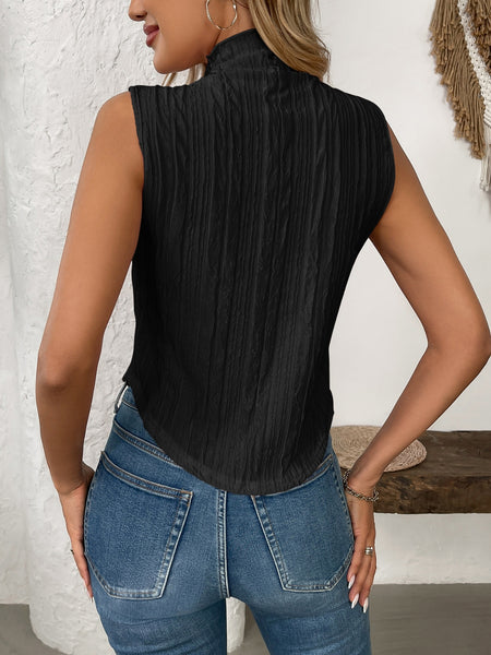 Texture Turtleneck Sleeveless Top