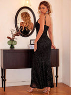 Sleeveless Sequin Square Neck Maxi Cami Dress