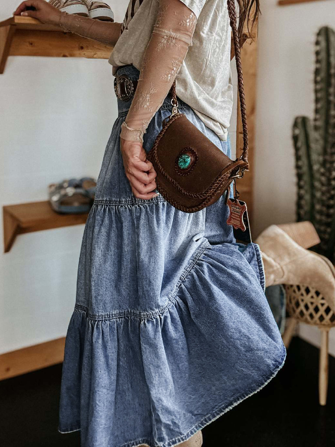 Women's Tiered Button-Fly Denim Skirt
