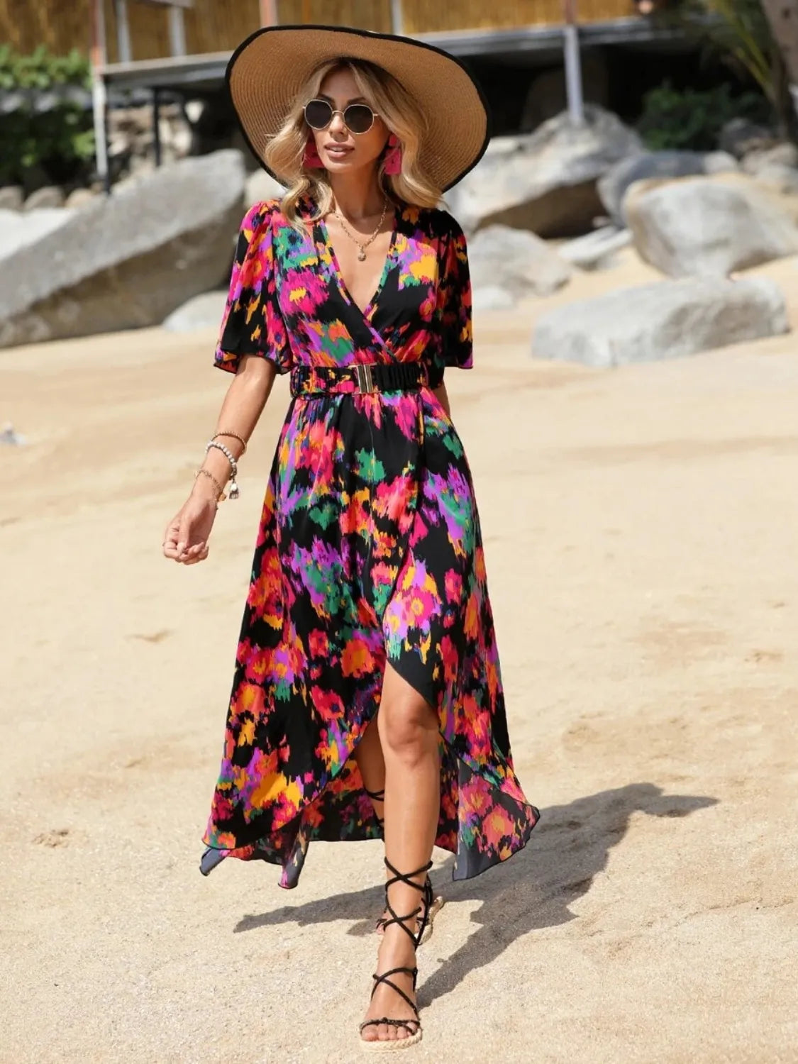 Short Sleeve High Low Maxi Dress