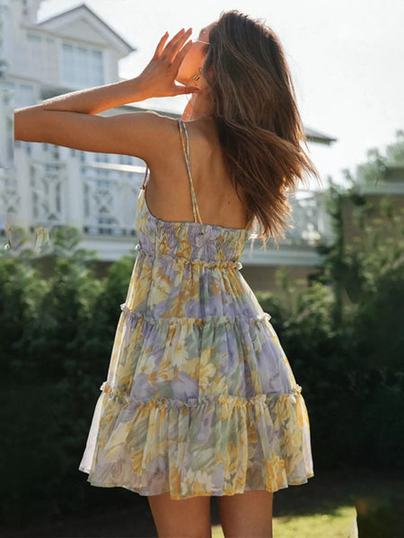 Floral Print Ruffle Tiered Mini Dress